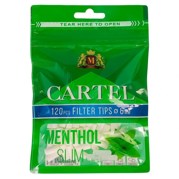 Фильтры для самокруток Cartel - Slim Menthol (120 штук, 15х6 мм) купить в Тюмени